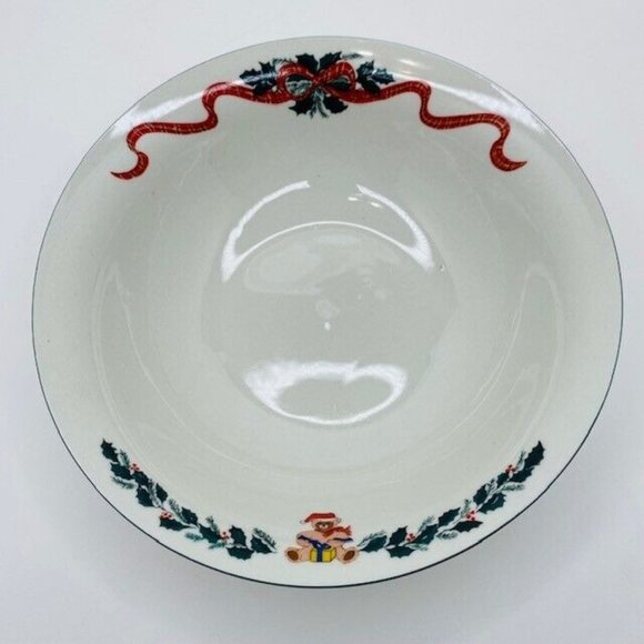 Newcor Origins Holiday Large Soup Bowl 126 Christmas Morning Tree Teddy Garland - Picture 2 of 7